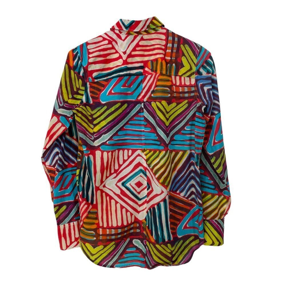 J.Crew  Women's Size 0 Boy Shirt in Geo Brush Stroke Rainbow Button Front Blouse - Picture 2 of 6